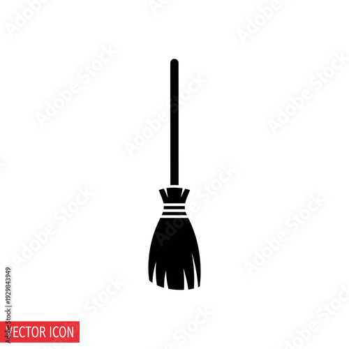 Witch Broom Icon, Halloween Flying Tool Silhouette, Vector Graphic