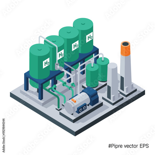Industrial facility with green tanks and pipes.