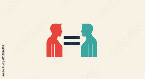 Two individuals facing each other in equality and balance illustration