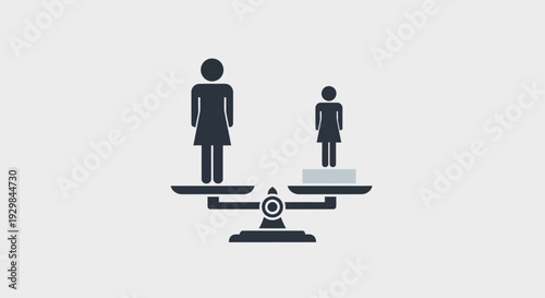 Illustration of woman and man standing on a scale comparing weights in a simple graphic representation