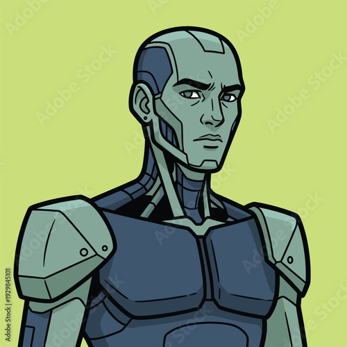 A vibrant, stylized illustration of a robot's back and shoulder.  Perfect for tech blogs, futuristic concepts, or designs needing a modern, digital ae