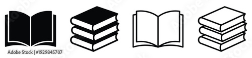 Book and book stack icons set for education and knowledge symbols