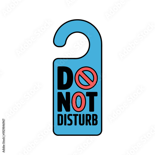 A blue do not disturb door hanger with a red prohibition sign on a white background