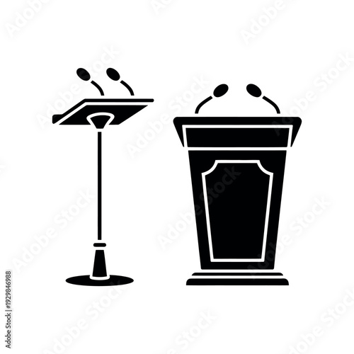 Two podiums with microphones for public speaking and presentations in a conference setting