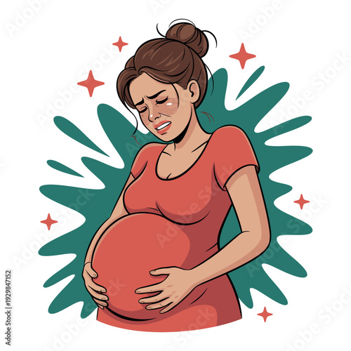 A pregnant woman experiencing discomfort and pain in her abdomen during pregnancy.