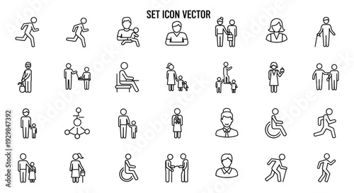 disabled people icons set, vector illustrations of persons with disabilities