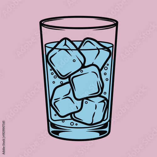 Glass of Ice Water Illustration Simple Design.