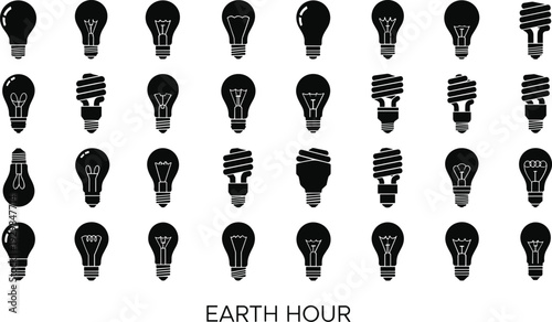 Black light bulbs for Earth Hour campaign on white background