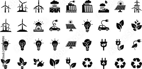 Eco friendly energy icons for sustainable business solutions