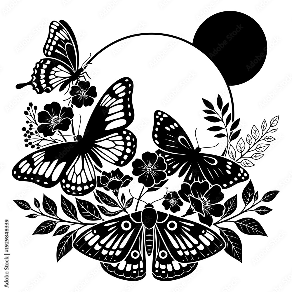 Fototapeta premium vector illustration of butterflies with flowers 