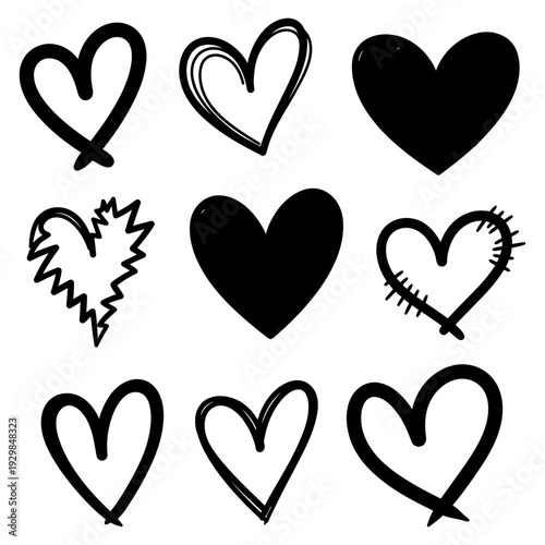 Heartfelt Collection: An assortment of various hand-drawn heart shapes, representing love, emotion, and affection. Each unique design exudes a sense of warmth, sentiment, and creative expression.