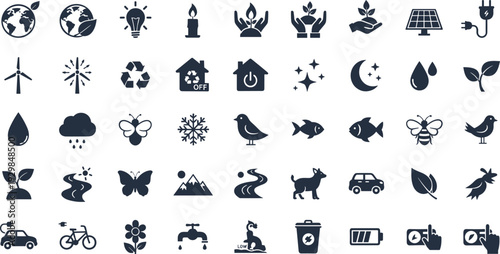 Eco friendly icons for sustainable living and green technology