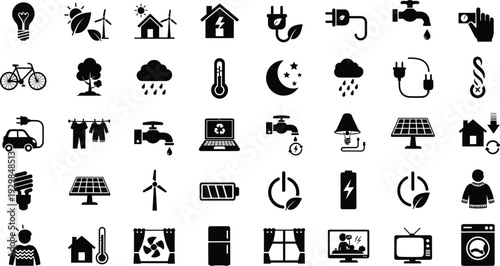 Eco friendly living icons for sustainable lifestyle and green technology