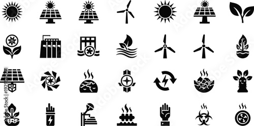 Renewable energy icons for sustainable business solutions