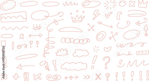 Collection of Hand Drawn Pink Doodle Elements Arrows Lines Shapes and Symbols