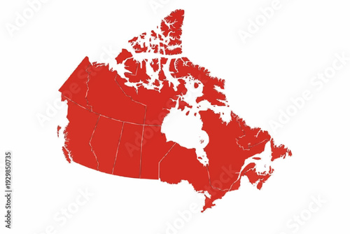 Canada Map Red Vector Silhouette with Provincial Borders