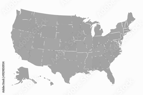 USA Administrative Map Vector Minimalist Light Grey Silhouette
