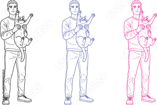 Three colored line drawings of soldiers with instruments