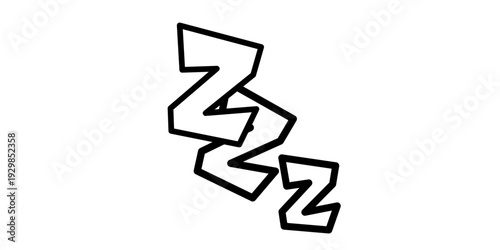 Sleeping Z Letter Symbol Minimal Line Art Illustration. Snoring Sound Icon with Z Letters Outline Vector. Sleep Concept Doodle with Zzz Symbol Black and White