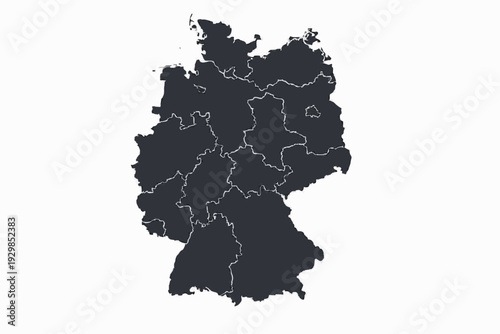 Germany Map Charcoal Black Vector Silhouette Administrative Map