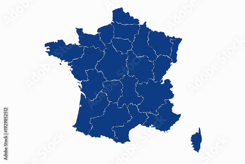 France Map Royal Blue Vector Silhouette Regional Borders
