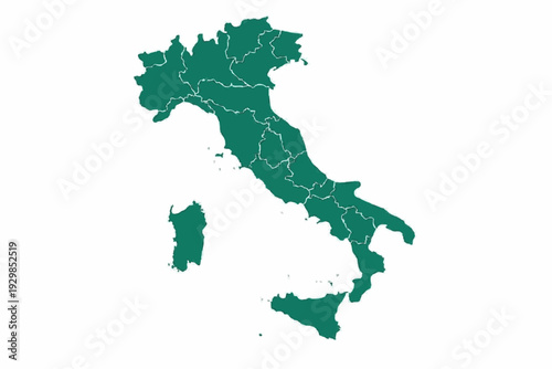 Italy Map Emerald Green Vector Silhouette Administrative Regions