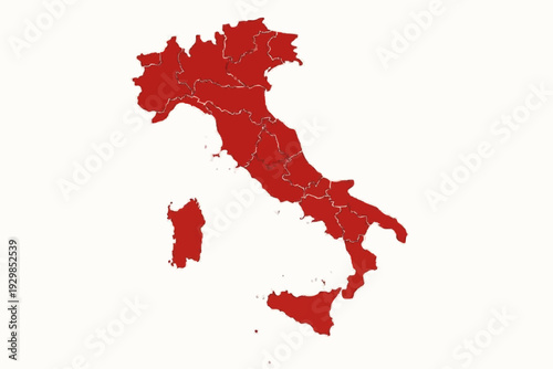 Italy Map Scarlet Red Vector Silhouette Regional Boundaries
