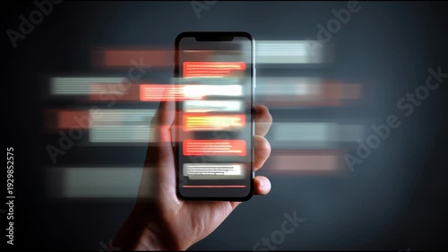 Hand Holding Phone Showing Blurred Social Media Content in a Dim Room Late at Night While Browsing Feeds and Updates