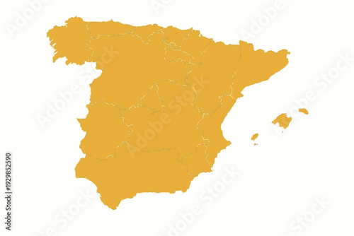 Spain Map Golden Yellow Vector Silhouette Administrative Communities