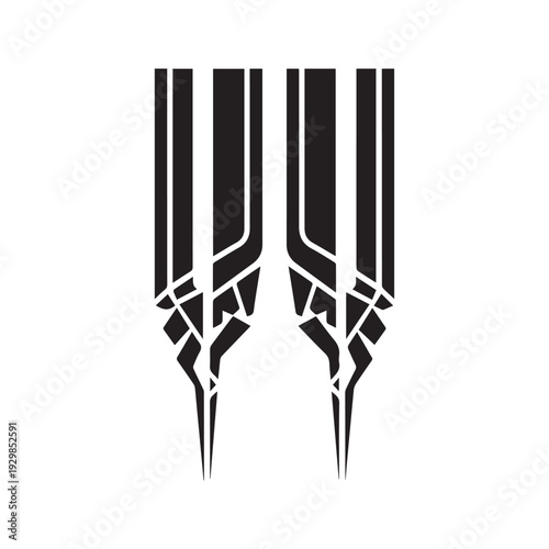 Car hood racing stripes vector design. Auto vinyl decal sticker set. Tribal graphic side body kit decoration. Black abstract vehicle livery branding elements.
