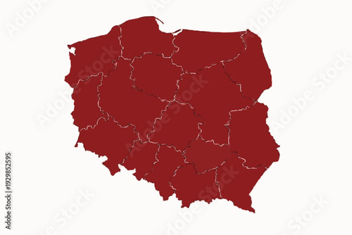 Poland Map Crimson Red Vector Silhouette Administrative Map