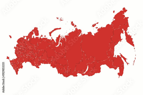 Russia Map Red Vector Silhouette Administrative Boundary