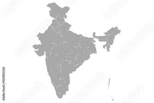 India Map Light Grey Vector Silhouette States and Territories