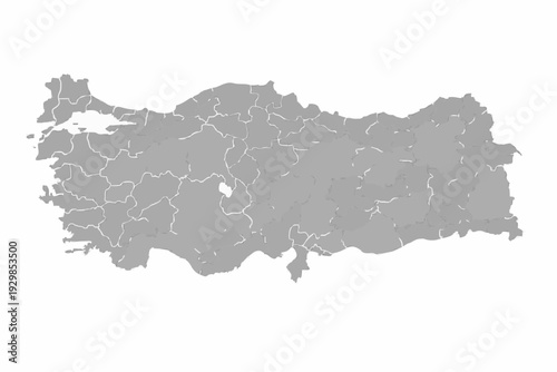 Turkey Map Light Grey Vector Silhouette Provincial Borders
