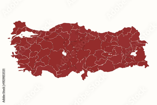 Turkey Map Crimson Red Vector Silhouette Administrative Map
