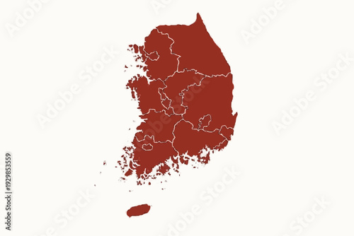 South Korea Map Taegeuk Red Vector Silhouette Administrative Boundary