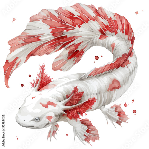 Axolotl, clipart watercolor vector, isolated on a white background.
