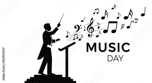 Vector illustration of conductor celebrating Music Day with musical notes