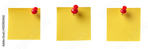 Set of Sticky Note with Push Pin, Empty Yellow Paper  transparent png background. Ai generated