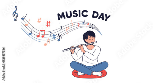 Vector illustration of a man playing the flute on Music Day