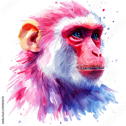watercolor of Baboon illustration, isolated on a white background.