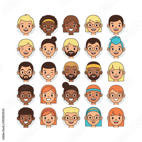 Group of cartoon people avatars featuring various genders, ethnicities, and hairstyles, depicting diversity and inclusion