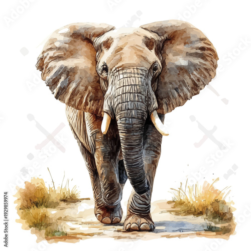 African Elephant, illustration watercolor with dynamic strokes and balanced color harmony, isolated on a white background.