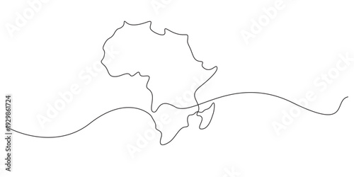 single line africa map.continuous line drawing of african continent outline.geography world map concept.one line vector illustration.