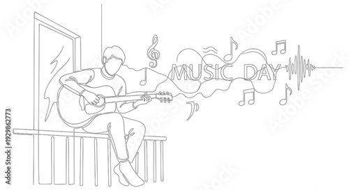 Vector illustration of a man playing guitar on Music Day