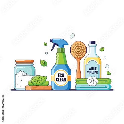 Eco-friendly cleaning products and supplies for a sustainable home.