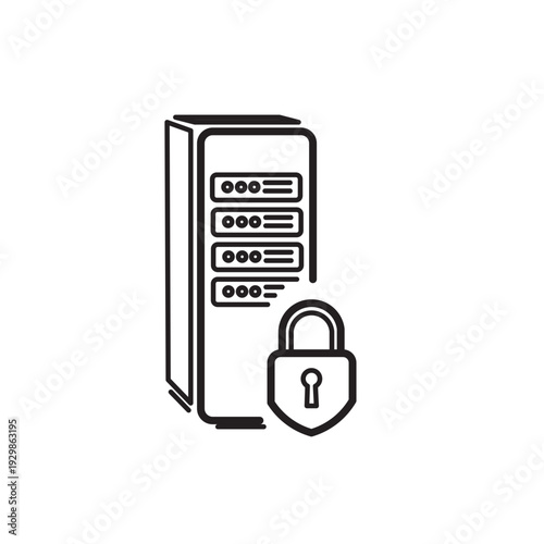 Server Lock Line Icon – Modern Outline Symbol for Secure Access