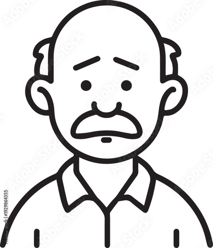 Hand Drawn Old Man Black and White Avatar Illustration in Minimal Line Art Style Design