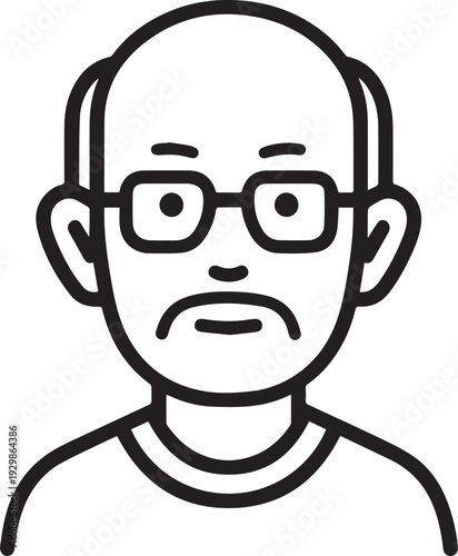 Hand Drawn Old Man Black and White Avatar Illustration in Minimal Line Art Style Design