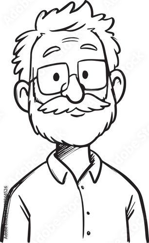 Hand Drawn Old Man Black and White Avatar Illustration in Minimal Line Art Style Design